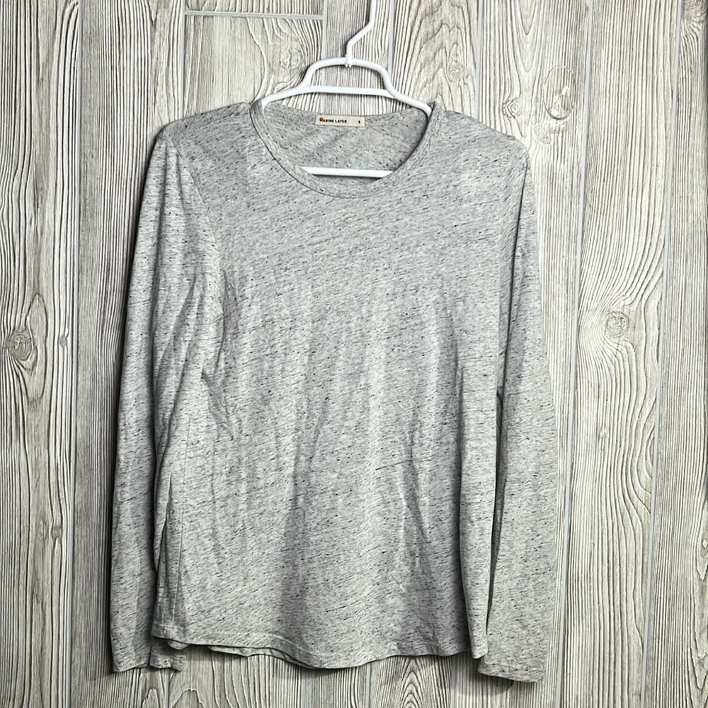Marine Layer Long Sleeve Crew in Thin Grey/White Size Small